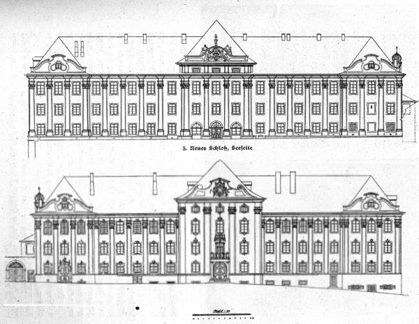 Meersburg, Neues Schloss, Aufriss der Stadt- und der Seeseite. Badische Heimat 11 (1924) S. 127