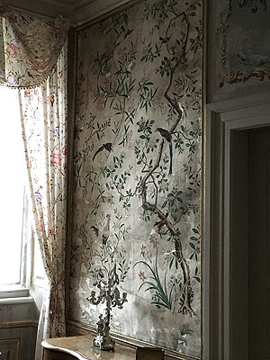 Schloss Weesenstein, Chinesische Seidentapete mit Vögeln