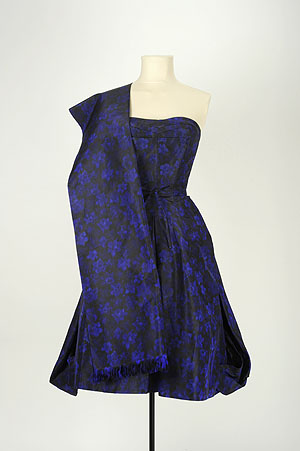 Cocktailkleid mit Stola (Stola nicht ausgestellt), dunkelblau, schwarz,