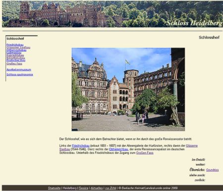 Die neuen Seiten über das Schloss Heidelberg: Klar gegliedert, im schlanken Design.