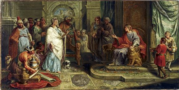 Neues Schloss Meersburg: Supraporte Besuch der K&ouml;nigin von Saba bei K&ouml;nig Salomo