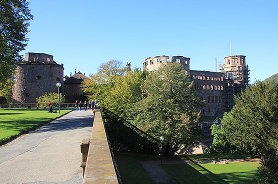 Schloss Heidelberg, Ansicht von der Terrasse des ehemaligen Hortus Palatinus, des Schlossgartens