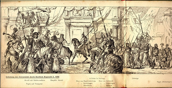 Universit&auml;tsjubil&auml;um Heidelbeg 1886: Das erste Blatt aus dem Album: Gr&uuml;ndung der Universit&auml;t 1386