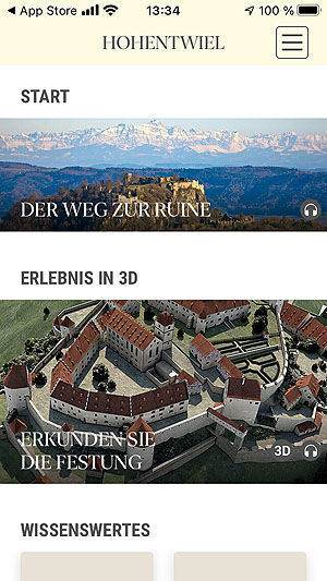 Screenshot: Startseite der Hohentwiel-App