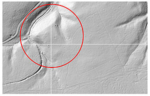 Lidarscan der Pfalz Bodfeld. Zu erkennen ist die trapezförmige Anlage der Pfalz in Spornlage oberhalb des Trecktals (zwischen Heimburg und der Elbingerröder Hochfläche). Landesamt für Geographie und Vermessung Sachsen-Anhalt.