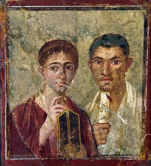 Wandmalerei mit Porträt des Bäckers Terentius Neo und seiner Frau Aus Pompeji, Haus des Terentius Neo, Wandmalerei, 1.Jh. n. Chr., Inv. Nr. 9058, Neapel, Archäologisches Nationalmuseum. Bild: obs/Liechtensteinisches Landesmuseum/Neapel MAN