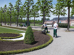 Schlossgarten Schwetzingen, vorbereitende Arbeiten in den Blumenbeeten. Foto: Gerhard Raab, SSG